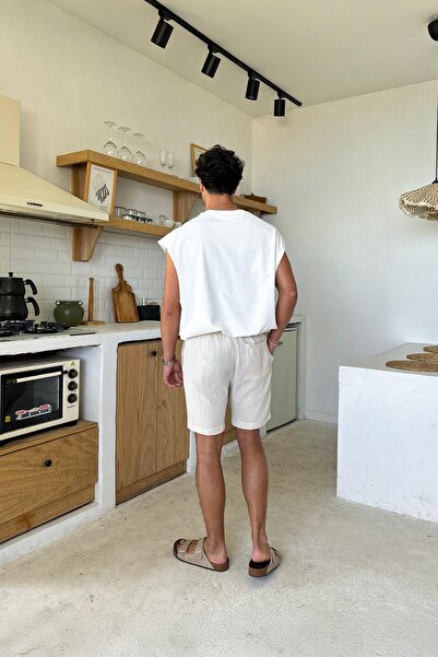 Flaw Wear Σορτς από κρεμ μουσελίνα με ελαστική μέση