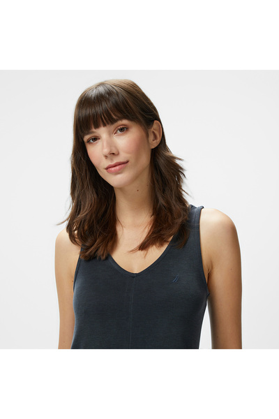 Nautica Kadın Siyah V Yaka Kolsuz Elbise