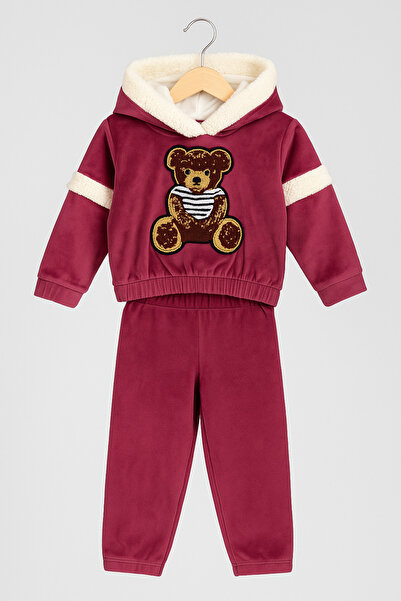 Hilal Akıncı Kids FUR Sa kapuljačom FRANCUSKI SET ŠIROKIH PANTALONIJA OD VELURA