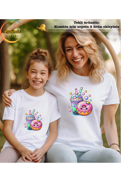 ASELİNDA Tricou combinat cu imprimeu Donat pentru mama și fiica (adăugați 2 a...