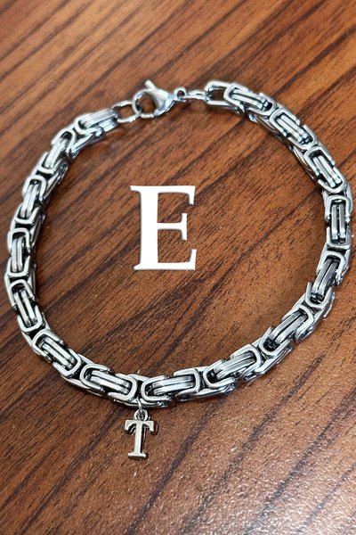 Takı Dükkanı King Model Steel Bracelet with Hanging Letters, Gift for Lover or Spouse Acb02H
