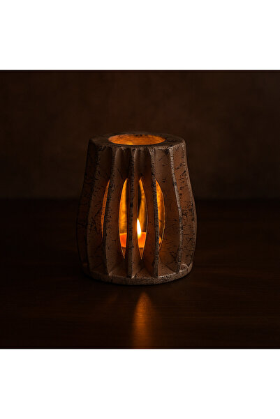 NOİR:10 Amber Glow – Kahverengi Mermer Görünümlü Dekoratif Mumluk (3’lü Teali...