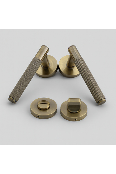 Badem10 Antique Smoked Wc Bathroom Door Handle with Rosette, Suitable for Right and Left, Modern Interior Door with Lock, 1 Set
