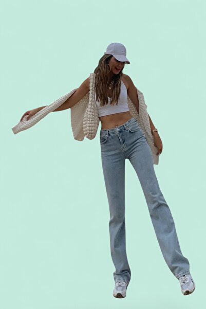 byhaziran butik جينز بالازو نسائي باللون الأزرق الجليدي