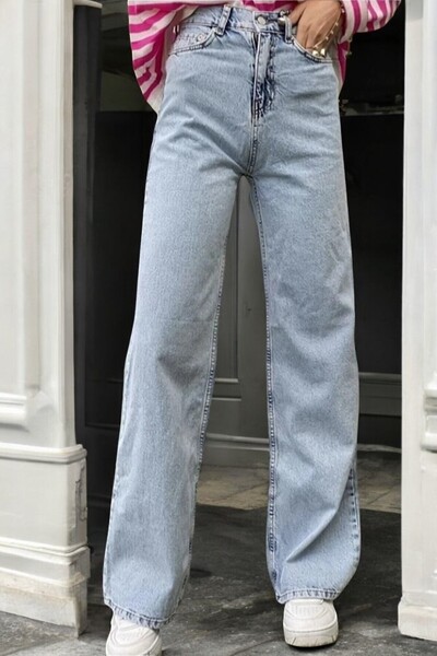 byhaziran butik Blugi cu talie înaltă Ice Blue