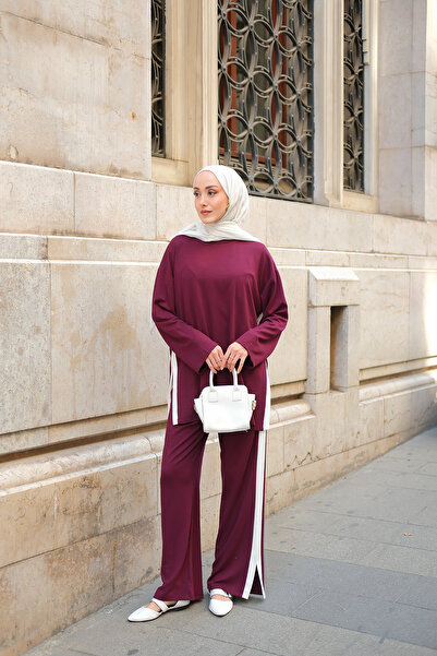 LOCCO Γυναικείο Σετ με λεπτομέρεια Garni με σκίσιμο μπορντό