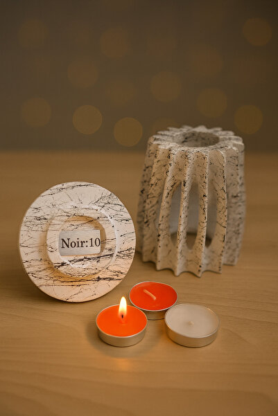NOİR:10 Marble Glow – Mermer Görünümlü Dekoratif Mumluk (3’lü Tealight Mum He...