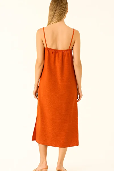 VENA Midi Dress with Strap Button Detail - Tile