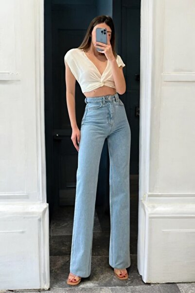 byhaziran butik Light Blue Palazzo Women's Jeans