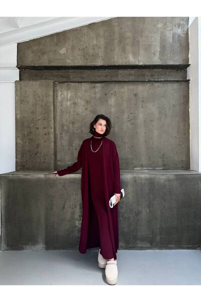 Lamierra Μακρύ σετ γυναικείων πλεκτών ρούχων με μακρύ μανίκι