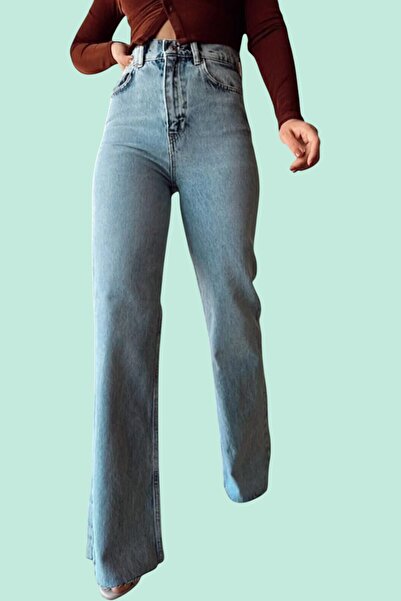 byhaziran butik Blue Washed Women's Palazzo Jeans