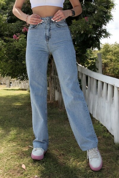 byhaziran butik Παντελόνι τζιν με ψηλόμεσο ανοιχτό μπλε χρώμα Eyvan