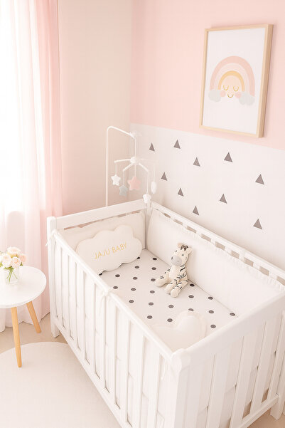 Jaju Baby 60x120 cm Fırfırlı Beyaz Renk Beşik Kenar Koruma 60*120