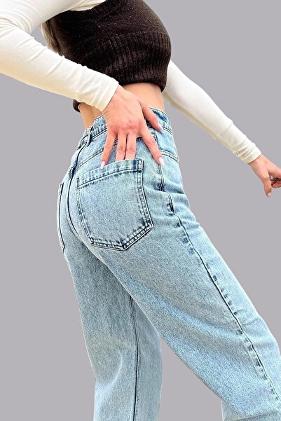 byhaziran butik بنطلون جينز نسائي باللون الأزرق المتوسط