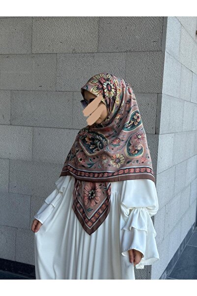 Qalortex Scarf Κασκόλ από βαμβακερό σχέδιο φλοράλ-καφέ