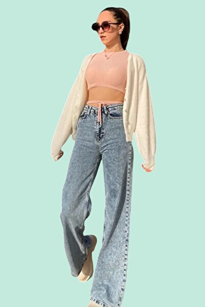 byhaziran butik Blue Wide Leg Palazzo Jeans