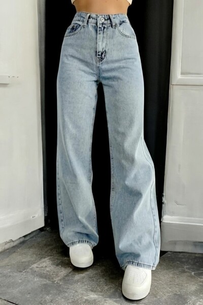 byhaziran butik بنطلون جينز بالازو أزرق جليدي