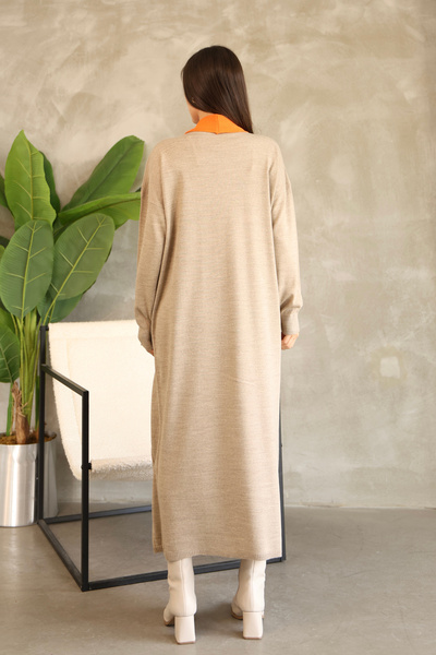 ALCHON Round Neckline, Long Sleeve, Bow Patterned Midi Length Cardigan Look One-Piece Knitwear Dress