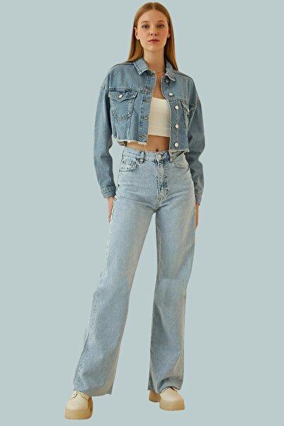 byhaziran butik Svetloplave ženske Denim ležerne široke farmerke