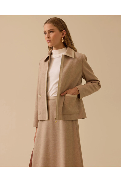 SEÇİL Piping Detailed Zippered Jacket with Pockets