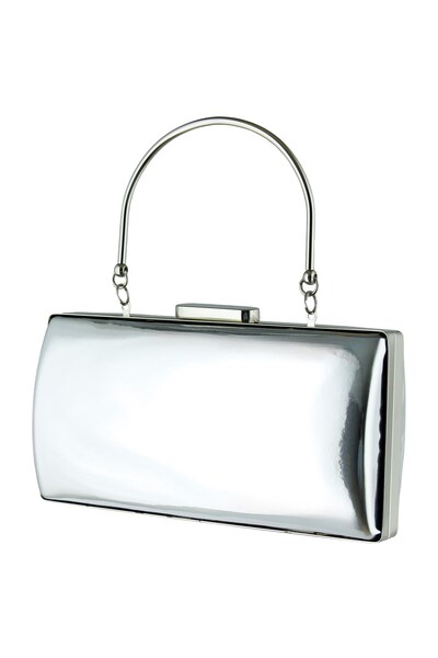 Erkan Saçmacı Silver Mirror Metal Handle Chain Evening Dress Clutch Bag