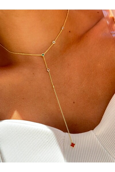 MyladyAccessoriess Colorful Single Stone Detail Premium Y Necklace