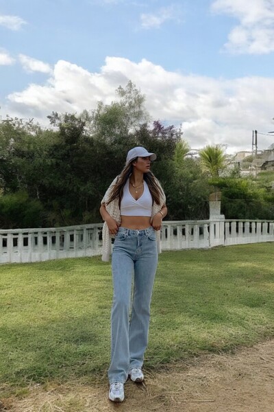 byhaziran butik Blugi pentru femei Sky Blue Palazzo Lycra