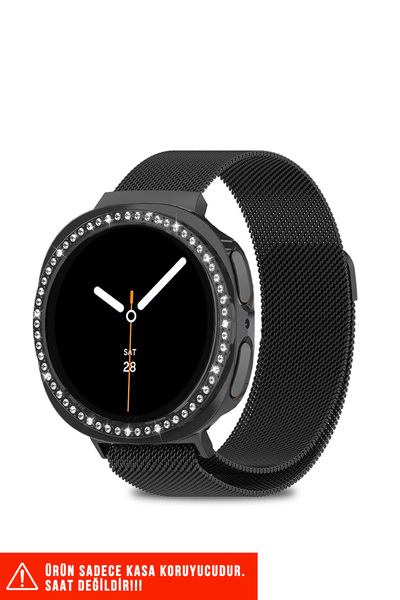 Nezih Case Samsung Galaxy Watch 8 40mm Compatible Shockproof Diamond Stone Hard Pc Case Protector