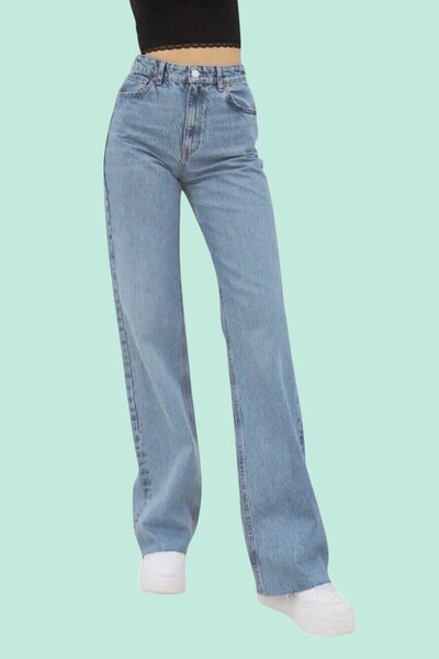 byhaziran butik جينز أزرق عالي الخصر للنساء