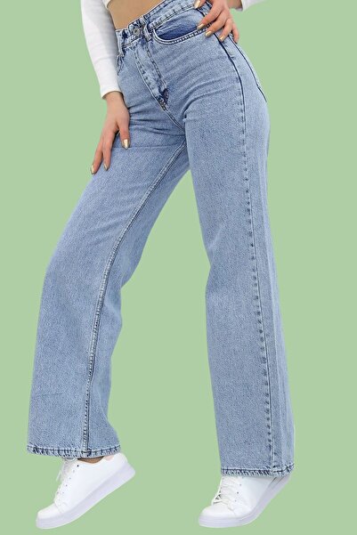 byhaziran butik Blue Washed Wide Leg Jeans