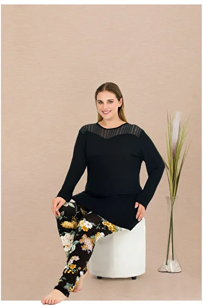 Lady Lingerie Floral Patterned, Long Sleeve, Oversized Women's Pajama Set