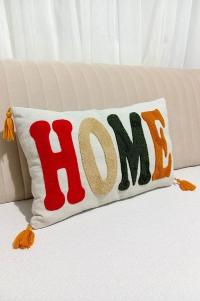 STAR CİTY HOME Yazılı Dekoratif Yastık – Renkli Tasarım, Püsküllü Köşe Detayları
