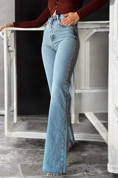 byhaziran butik بنطلون جينز بالازو نسائي باللون الأزرق الفاتح