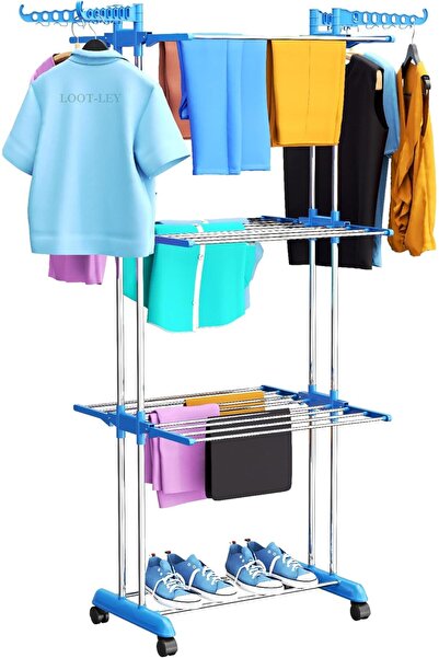 HavenPlus رف تجفيف ملابس بثلاث طبقات - علاقة ملابس قابلة للطي، منظم غسيل موفر...