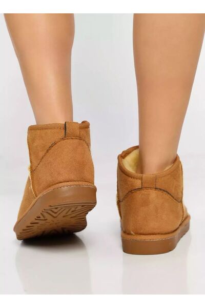 W MAX WM Kadın Süet Içi Kürklü Alçak Taban Bilekte Kısa Kadın Bot&bootie Taba