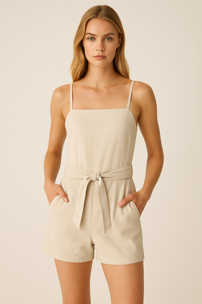 VENA Linen Shorts Jumpsuit with Rope Straps - Vizon