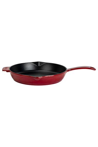 Lava Döküm Yuvarlak Kızartma Tavası Döküm Demir Yekpare Saplı. Çap(Ø)28cm-Bordo