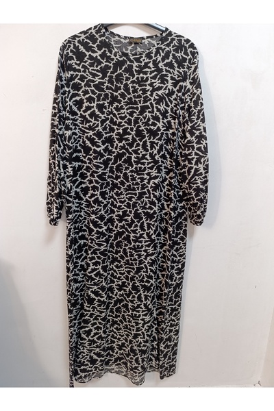 AKŞEN GİYİM Plus Size 100% Cotton Woven Viscose Hijab Mother Dress with Elasticated Sleeves, 145 cm Length