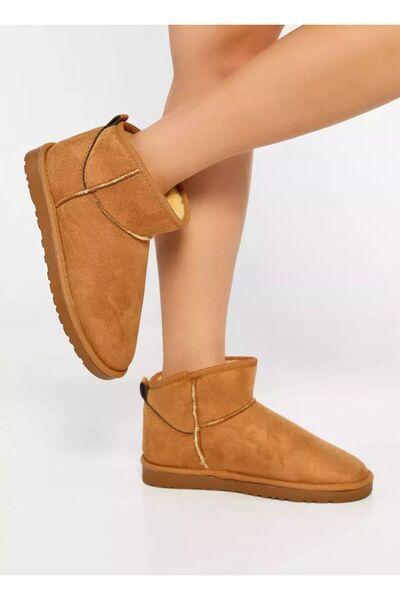 W MAX WM Kadın Süet Içi Kürklü Alçak Taban Bilekte Kısa Kadın Bot&bootie Taba