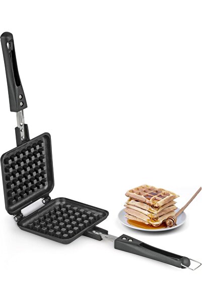 Generic صانعة الوافل/محمصة الخبز من أنجالي، مصنوعة من الألومنيوم غير اللاصق وموقد غاز، لون أسود