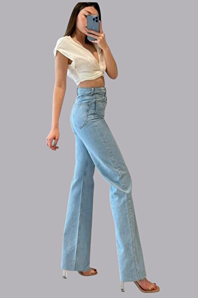 byhaziran butik Light Blue Wide Leg Palazzo Jeans