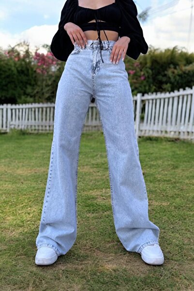 byhaziran butik Γυναικεία τζιν φαρδύ μπατζάκι Ester Blue Washed