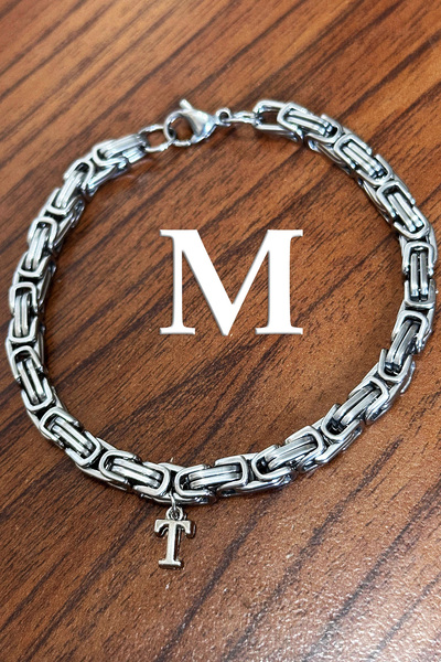 Takı Dükkanı King Model Steel Bracelet with Hanging Letters, Gift for Lover or Spouse Acb02H