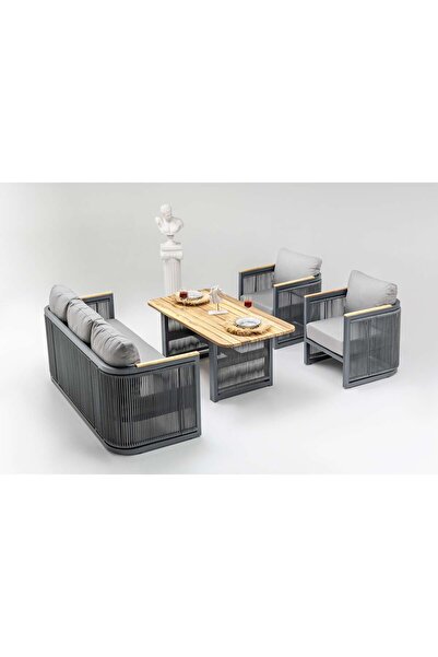 Boline Mobilya Scarlet Bahçe Balkon Oturma Grubu 4 Parça – 1 Üçlü, 2 Tekli Ko...