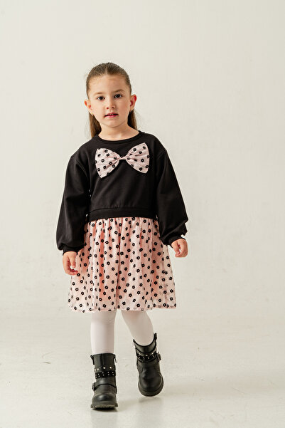 Eray Kids Toka Hediyeli Kız Çocuk Fiyonk Detaylı Çiçek Desenli Elbise (2-5 Yaş)