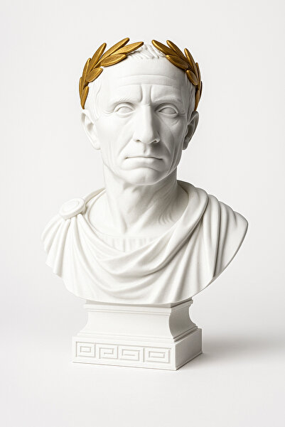 Root Made Jül Sezar Büstü – Dekoratif Roma İmparatoru Heykeli | 20 cm Klasik Heykel Biblo | Ev ve Ofis Dekoru