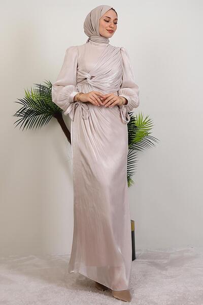 GİYZAMİLA Umay Hijab Evening Dress Cream