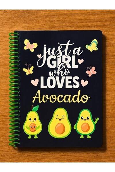Kesene Just a Girl Who Loves Avocado Themed Spiral Checkered Notebook Suitable for Student and Office Use