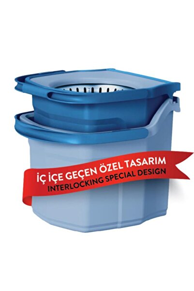 Flora Twin Turbo Pedallı Çelik Mop Set, Temiz ve Kirli Suyu Ayıran Otomatik Temizlik Seti (1+1 Mop) Mavi