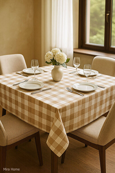 Mira Home مفرش طاولة مربعات قماش 160×160 سم Happytime